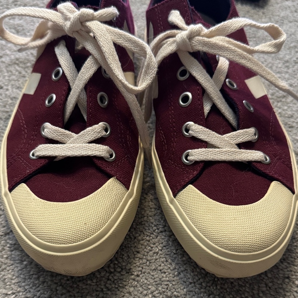 Vejas Burgundy and Cream Canvas Sneakers - Picture 7 of 8